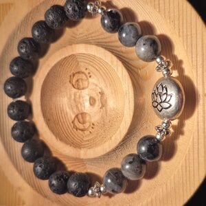 Labradorite with lotus flower and lava beads